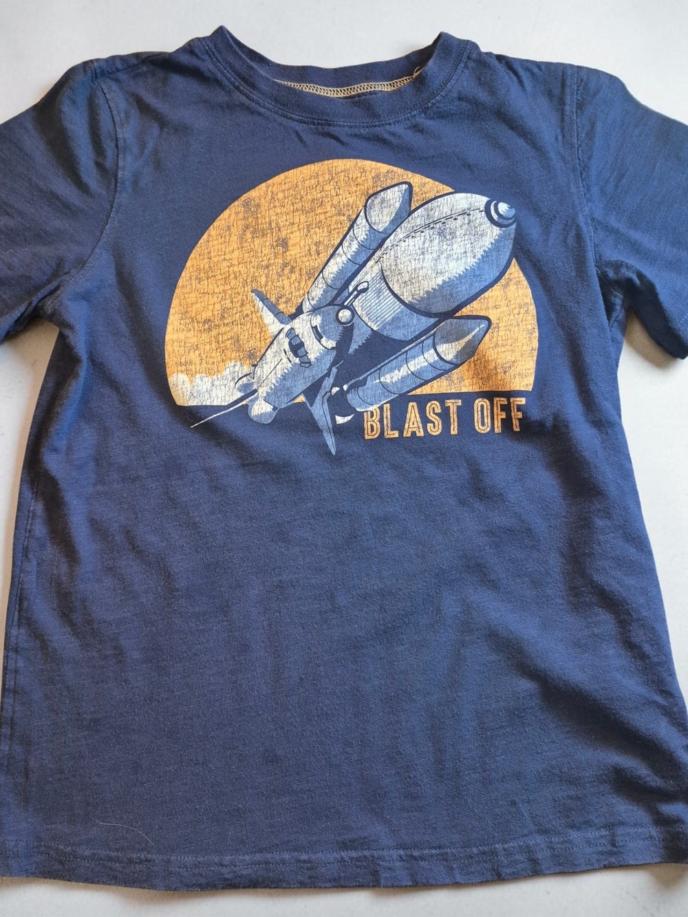 Carter's Navy Tee with Yellow-Orange Rocket 'Blast Off' Graphic Shirt Size 8